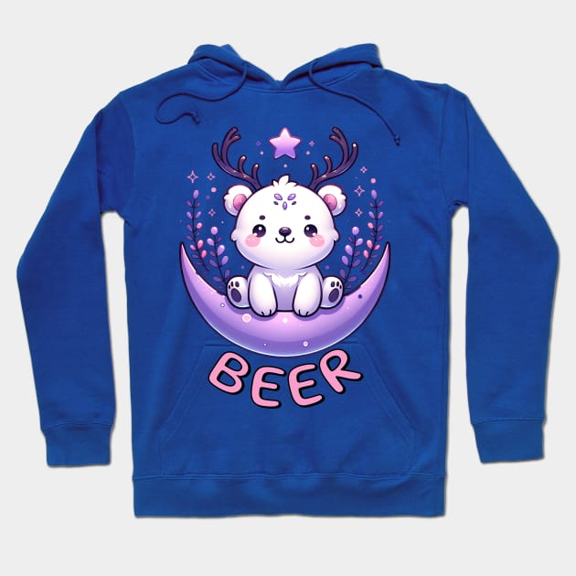 BEER Cute& Kawaii Bear with Deer Antlers Hoodie by WitchyArty